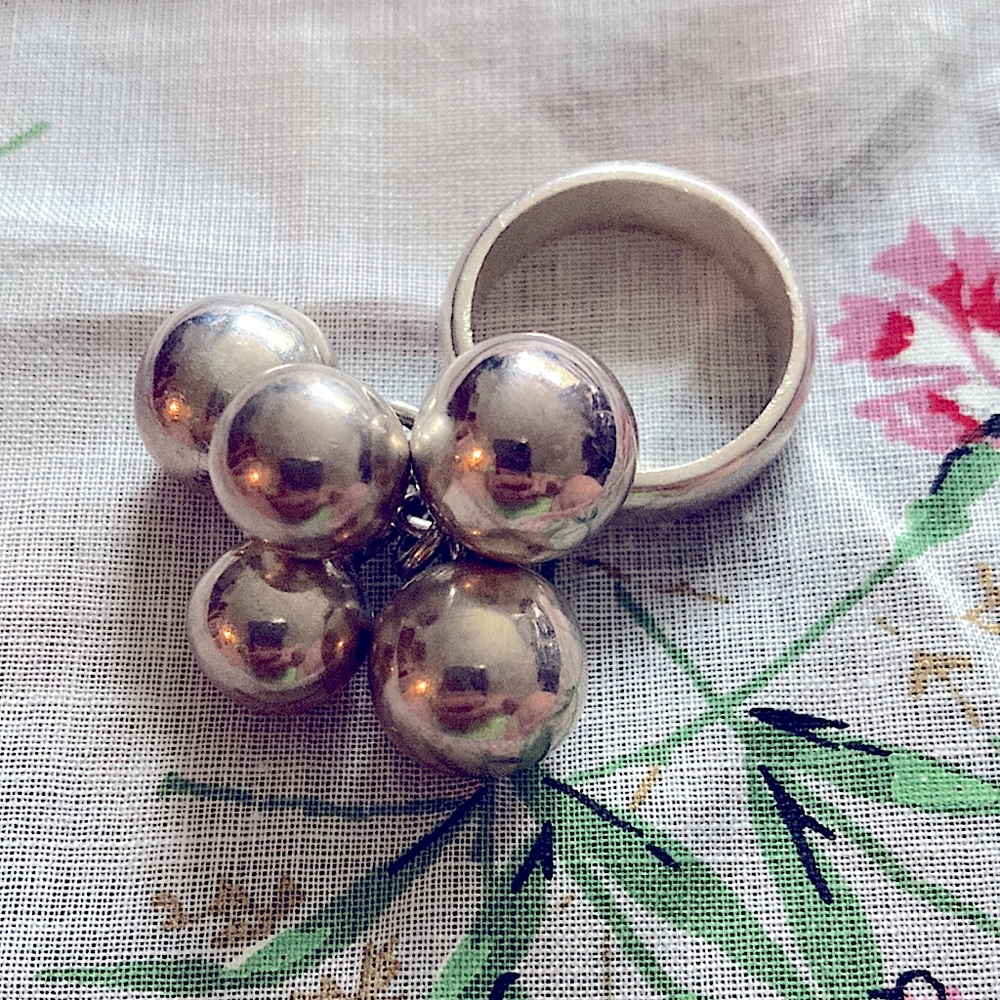 Vintage Cha Cha Ring Size 8.75 Sterling Silver 925 Retro Balls